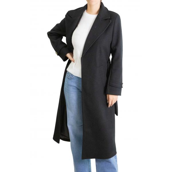 Cappotto con cinta e bottone tinta unita